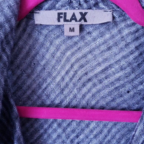 Medium Flax Sheer Linen Blouse Buttoned Deep V Neck Gray Gauzy - Picture 5 of 10